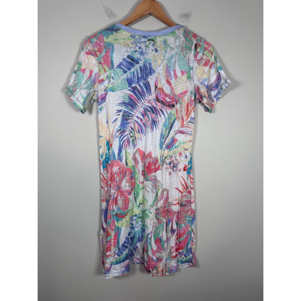 David Cline Tropical Floral V-Neck T-Shirt Dress Womens Medium Pastel Resort - Picture 4 of 7
